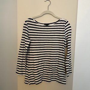 JCrew White & Navy Stripe Boatneck 3/4 Sleeve Shirt